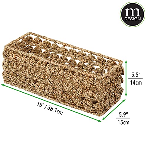 mDesign Small Natural Rose Woven Seagrass Bathroom Toliet Roll Holder Storage Organizer Basket Bin; Use on Bathroom Countertop, Toilet Tank Top - Holds 3 Rolls of Toilet Paper - Natural/Tan