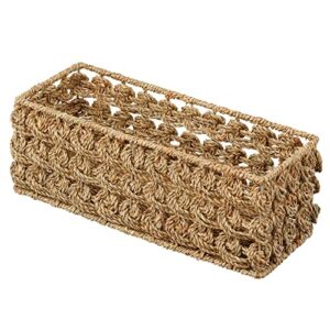 mDesign Small Natural Rose Woven Seagrass Bathroom Toliet Roll Holder Storage Organizer Basket Bin; Use on Bathroom Countertop, Toilet Tank Top - Holds 3 Rolls of Toilet Paper - Natural/Tan