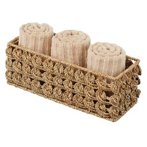 mDesign Small Natural Rose Woven Seagrass Bathroom Toliet Roll Holder Storage Organizer Basket Bin; Use on Bathroom Countertop, Toilet Tank Top - Holds 3 Rolls of Toilet Paper - Natural/Tan