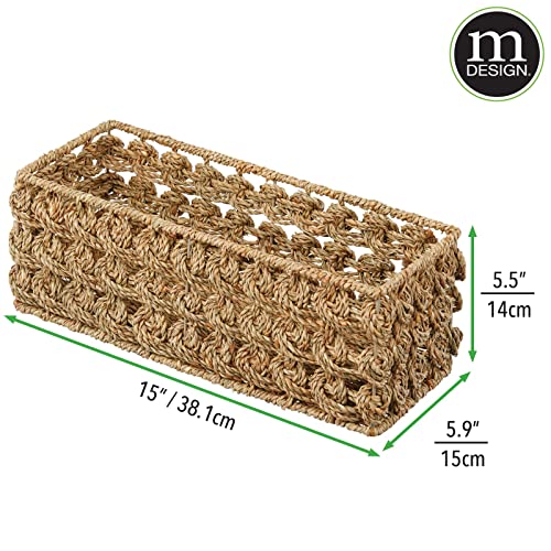 mDesign Small Natural Rose Woven Seagrass Bathroom Toliet Roll Holder Storage Organizer Basket Bin; Use on Bathroom Countertop, Toilet Tank Top - Holds 3 Rolls of Toilet Paper - Natural/Tan