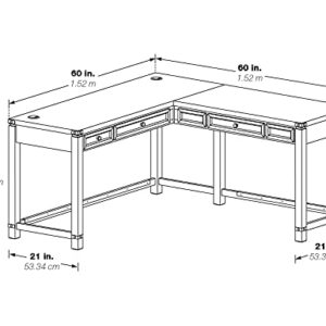 OSP Home Furnishings Baton Rouge Rustic L-Shape Office Desk with Power Port Drawer, Brushed Walnut Finish