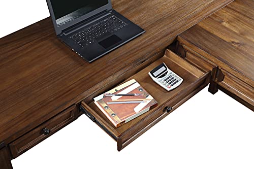 OSP Home Furnishings Baton Rouge Rustic L-Shape Office Desk with Power Port Drawer, Brushed Walnut Finish