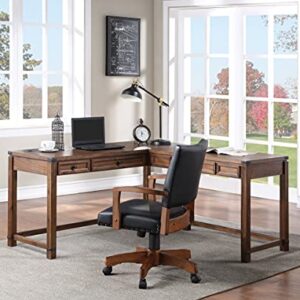 OSP Home Furnishings Baton Rouge Rustic L-Shape Office Desk with Power Port Drawer, Brushed Walnut Finish