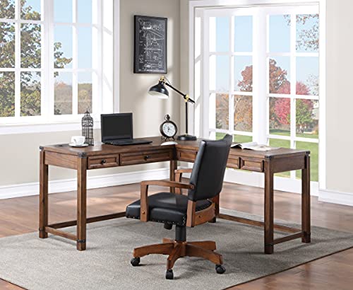 OSP Home Furnishings Baton Rouge Rustic L-Shape Office Desk with Power Port Drawer, Brushed Walnut Finish