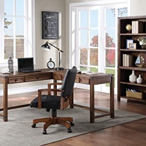 OSP Home Furnishings Baton Rouge Rustic L-Shape Office Desk with Power Port Drawer, Brushed Walnut Finish