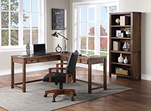 OSP Home Furnishings Baton Rouge Rustic L-Shape Office Desk with Power Port Drawer, Brushed Walnut Finish