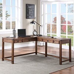 OSP Home Furnishings Baton Rouge Rustic L-Shape Office Desk with Power Port Drawer, Brushed Walnut Finish