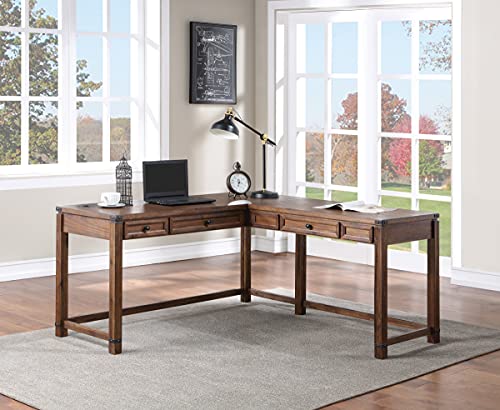 OSP Home Furnishings Baton Rouge Rustic L-Shape Office Desk with Power Port Drawer, Brushed Walnut Finish