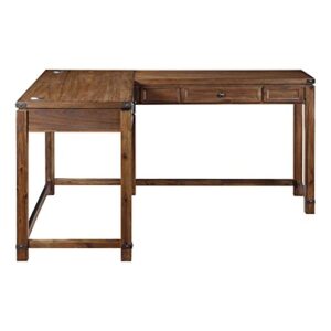 OSP Home Furnishings Baton Rouge Rustic L-Shape Office Desk with Power Port Drawer, Brushed Walnut Finish