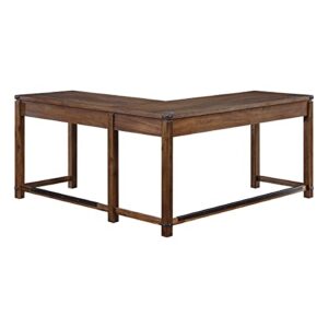 OSP Home Furnishings Baton Rouge Rustic L-Shape Office Desk with Power Port Drawer, Brushed Walnut Finish