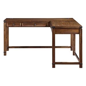 OSP Home Furnishings Baton Rouge Rustic L-Shape Office Desk with Power Port Drawer, Brushed Walnut Finish