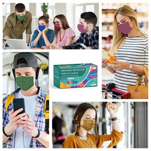 XDX Disposable Face Masks Individually Wrapped, 50PCS Face Mask for Women Men 3-Ply Protective Breathable Multicolored Design for Adults (50PCS, 5 Colours)