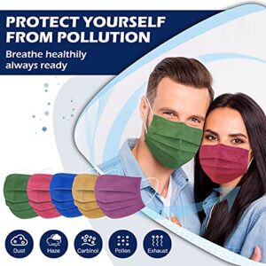 XDX Disposable Face Masks Individually Wrapped, 50PCS Face Mask for Women Men 3-Ply Protective Breathable Multicolored Design for Adults (50PCS, 5 Colours)