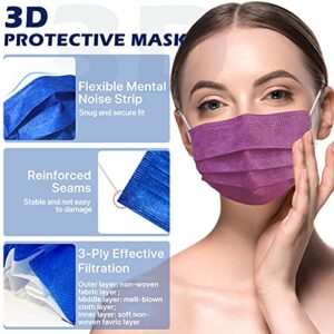 XDX Disposable Face Masks Individually Wrapped, 50PCS Face Mask for Women Men 3-Ply Protective Breathable Multicolored Design for Adults (50PCS, 5 Colours)