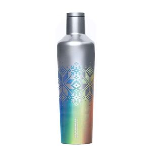 corkcicle canteen 25 oz triple insulated stainless steel drink bottle with screw on cap for hot and cold beverages, fairisle prismatic