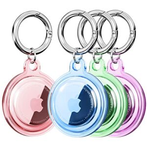 waterproof airtag holder, ddj 4 pack airtag keychain, airtag case for dog collar, luggage, keys, full body anti-scratch protective (4 colors)