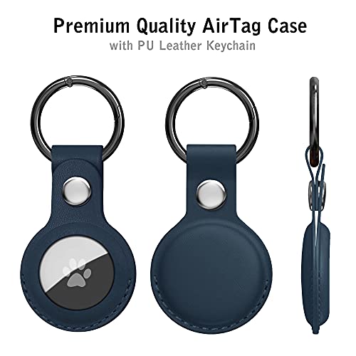 PHOACES [2 Pack] Leather AirTag Case, Protective AirTag Leather Key Ring Anti-Scratch Skin Cover with Keychain Compatible with AirTag Tracker Accessories (Navy Blue+Brown)