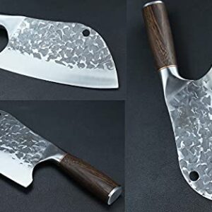 BLADESMITH Serbian Chef Knife, Butcher Knife Forged in Fire，8'' Cleaver Knife High Carbon Steel Bone Cutting Knife with Non-Slip Ergonomic Wenge Wood Handle for Kitchen/Restaurant/Slaughter House