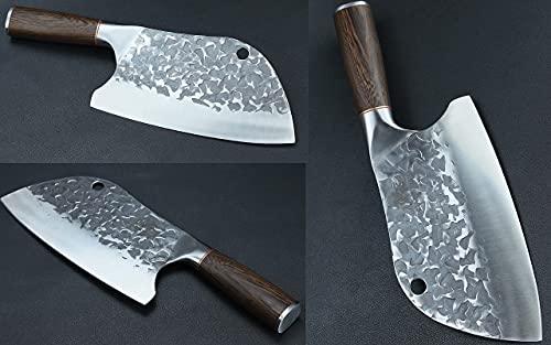 BLADESMITH Serbian Chef Knife, Butcher Knife Forged in Fire，8'' Cleaver Knife High Carbon Steel Bone Cutting Knife with Non-Slip Ergonomic Wenge Wood Handle for Kitchen/Restaurant/Slaughter House