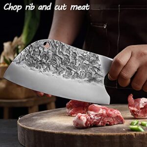 BLADESMITH Serbian Chef Knife, Butcher Knife Forged in Fire，8'' Cleaver Knife High Carbon Steel Bone Cutting Knife with Non-Slip Ergonomic Wenge Wood Handle for Kitchen/Restaurant/Slaughter House