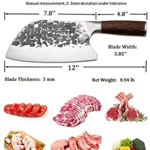 BLADESMITH Serbian Chef Knife, Butcher Knife Forged in Fire，8'' Cleaver Knife High Carbon Steel Bone Cutting Knife with Non-Slip Ergonomic Wenge Wood Handle for Kitchen/Restaurant/Slaughter House