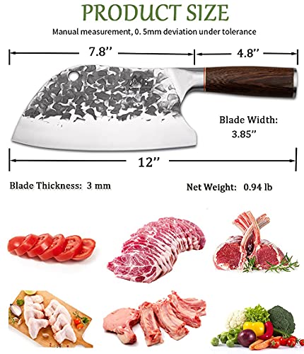 BLADESMITH Serbian Chef Knife, Butcher Knife Forged in Fire，8'' Cleaver Knife High Carbon Steel Bone Cutting Knife with Non-Slip Ergonomic Wenge Wood Handle for Kitchen/Restaurant/Slaughter House