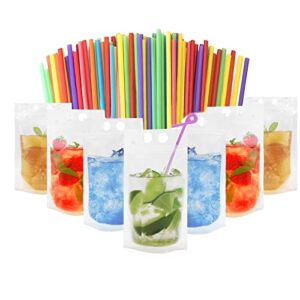 muka 50 pcs 16 oz reusable frosted stand up juice pouches with reusable straws, hand-held, 4 mil