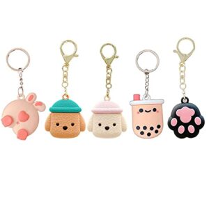 hsyhere [5 pack] cute kawaii protection case for airtag, funny dog puppy bear bunny butt bubble tea soft silicone rubber keychain case anti-lost finder tracker locator airtags case cover -set 2