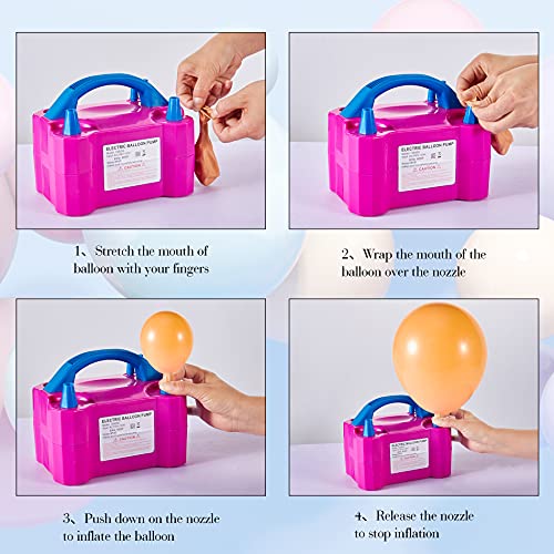DEMELA Electric Air Balloon Pump Portable Air Blower Pump for Balloons 110V 600W Dual Nozzle Electric Inflator for Party Decoration Sports Rose Red
