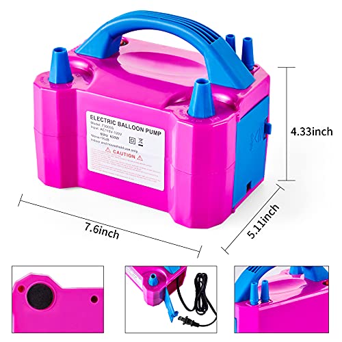 DEMELA Electric Air Balloon Pump Portable Air Blower Pump for Balloons 110V 600W Dual Nozzle Electric Inflator for Party Decoration Sports Rose Red