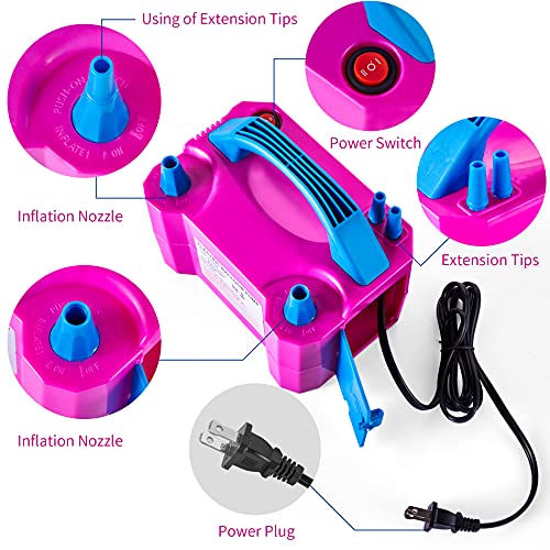 DEMELA Electric Air Balloon Pump Portable Air Blower Pump for Balloons 110V 600W Dual Nozzle Electric Inflator for Party Decoration Sports Rose Red