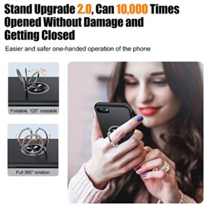JAME for iPhone SE 2022 Case, iPhone SE 2020 Case, iPhone 8/7/6s/6 case Ultra Slim with 2Pcs Tempered Glass Screen Protector Full Body Shockproof Phone Case with Invisible Ring Stand, 4.7" Black