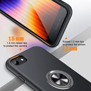 JAME for iPhone SE 2022 Case, iPhone SE 2020 Case, iPhone 8/7/6s/6 case Ultra Slim with 2Pcs Tempered Glass Screen Protector Full Body Shockproof Phone Case with Invisible Ring Stand, 4.7" Black
