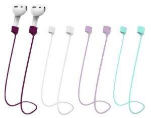 buisamg magnetic anti-lost straps for airpods, soft silicone sports lanyard, neck rope cord -(4-pack) wireless headphones anti-lost rope (wine red / white / light purple/ green)