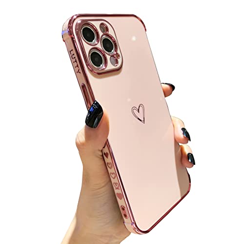 LUTTY Compatible with iPhone 12 Pro Max Case Cute, Luxury Electroplate Edge Bumper Case, Full Camera Lens Protection Raised Reinforced Corners iPhone 12 Pro Max Case (6.7 Inch) -Candy Pink