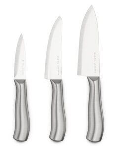 emeril lagasse 3-piece stainless steel kitchen knife set (hollow handles) - 8” chef, 5.5” prep, & 3.5” paring knives - slice fruits & meats effortlessly