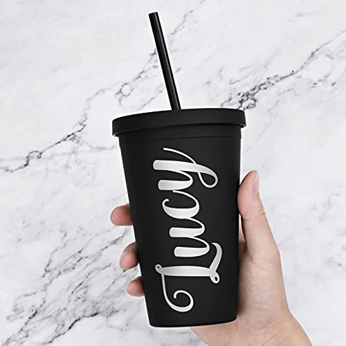Waipfaru 4 Pack Acrylic Tumbler 16Oz, Acrylic Tumbler with Lids and Straws, Matte Colored Plastic Tumbler for Customized Gift, Double Wall Plastic Tumbler for Cold Hot Drinks (Black)