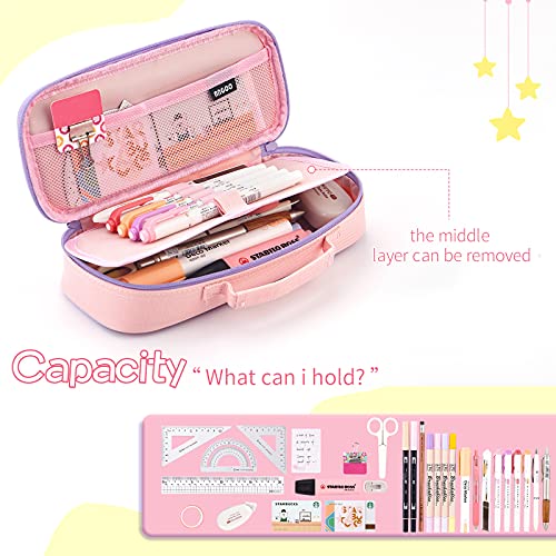 ANGOOBABY Cute Pencil Case Unicorn Pencil Pouch Medium Capacity Portable Multifunction Pen Bag with Compartments for Girls Kids Teen -Pink