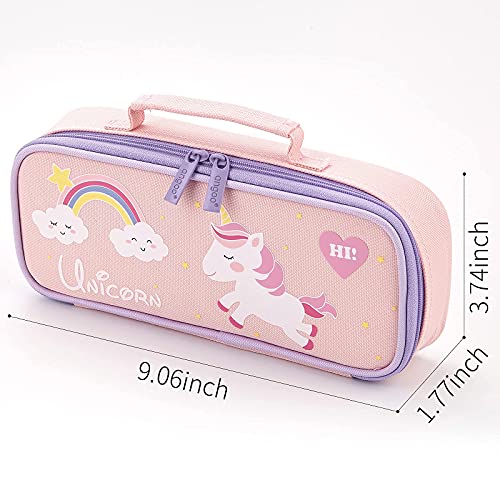 ANGOOBABY Cute Pencil Case Unicorn Pencil Pouch Medium Capacity Portable Multifunction Pen Bag with Compartments for Girls Kids Teen -Pink