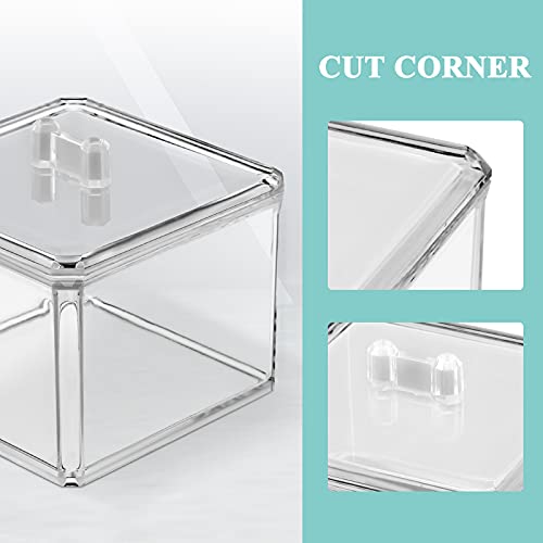 Partitions Cotton Ball and Swab Holder Organizer with Lid 2 Clear Cotton Swab Holder Organizer, Acrylic Organizer Cotton Swab Makeup Cosmetic Storage Drawers and Jewelry Display Clear Box