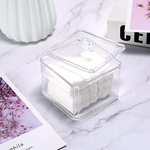 Partitions Cotton Ball and Swab Holder Organizer with Lid 2 Clear Cotton Swab Holder Organizer, Acrylic Organizer Cotton Swab Makeup Cosmetic Storage Drawers and Jewelry Display Clear Box