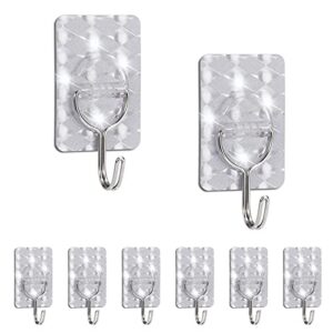 diesisa adhesive wall hooks sticky hooks for hanging, 8 packs adhesive hooks reusable seamless wall hook for 13lb(max) for kitchen bathroom ceiling - silver