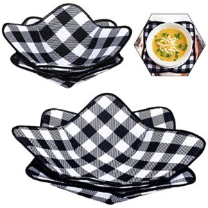4 pieces 2 sizes bowl holders sponge and microfiber small bowls large bowls holder for microwave heat plate bowl food warmer for home kitchen and hot bowl holder (black and white)