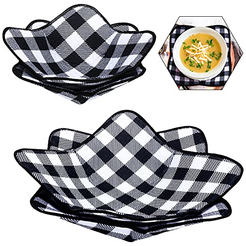 4 Pieces 2 Sizes Bowl holders Sponge and Microfiber Small Bowls Large Bowls Holder for Microwave Heat Plate Bowl Food Warmer for Home Kitchen and Hot Bowl Holder (Black and White)