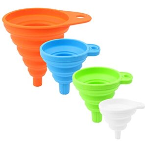 kufung silicone collapsible funnel set of 4, small and large, kitchen gadgets foldable funnel for water bottle liquid transfer food grade