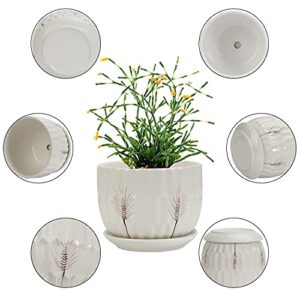 Laerjin Plant Pots 4.17" & 5.62" & 6.88" Flower Pot with Drainage Holes and Saucers, Set of 3 Ceramic Plant Pot with Tray, Outdoor Small to Medium Sized Round Modern Ceramic Garden Flower Pots