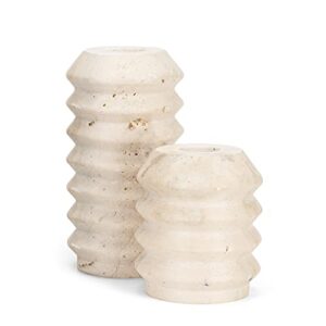 worhe candle holders true natural travertine stone 0.4" thick, set of 2 premium marble candlestick holder for wedding dinning party, candle stand for 3/4 inch thick candles color white (zt002)
