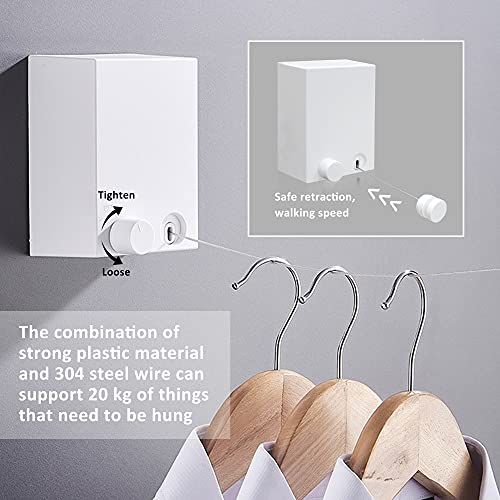 SHERY Retractable Clothesline Adjustable Outdoor Wall Mount Rope Heavy Duty Stainless Clothes line Indoor or Outdoor Clothes Drying line 13.8feet