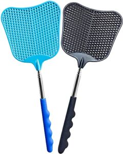 cuncui fly swatters heavy duty set, with durable telescopic stainless steel extendable handles, for home, classroom and office, 2pcs, 2 colors