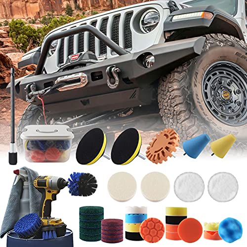 37 Pcs Polishing Pads Kit, Drill 3 Inch Buffing Pad,Car Buffer Polisher Kit Drill Buffing Kit for Car Polishing,Waxing,Sealing Glaze car Detailing Kit for All Surfaces